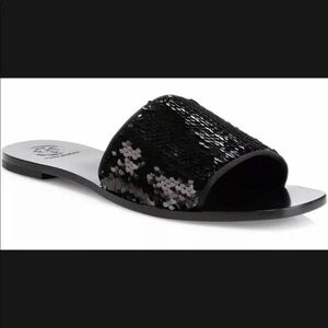 NWT 8 Tory Burch Black Sequin Carter Slides